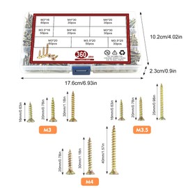 Wood Screws, Countersunk Screw Set Zinc Plated Drywall Concrete Screws Color Zinc Screws Multi Use High Performance Self Tapping Screws, Assorted Wood Screws For DIY, Furniture & Repairs