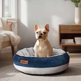 Deconovo Calming Dog Bed for Small Dogs - Waterproof Round Donut Pet Bed with Washable Cover, 26D Egg Crate Foam, Non-Slip Bottom, Anti-Tear Zipper for Indoor Use Navy Grey 20x20x6 Inch