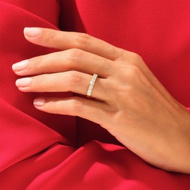 JINEAR 3mm Wedding Bands for Women Eternity Ring 18K Gold Plated Cubic Zirconia Engagement Rings Stackable Anniversary Promise Statement Ring Gift for Her Size 5 to 10