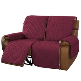 MeilleMaison Recliner Sofa Slipcover Couch Covers for 2 Cushion Couch, Non Slip Reclining Loveseat Cover with Elastic Straps, Furniture Protector for Kids, Pets (2 Seater, Wine/Tan) (MMCLKR02C8)