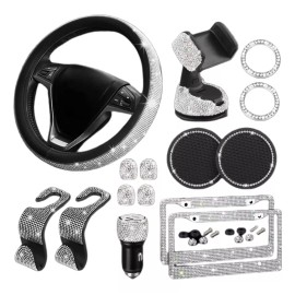 ZC Funda De Volante Cristal Diamante Marcos Porta Placa P/mujer