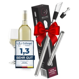 Brilamo Wine Cooling Stick, Stainless Steel Wine Cooler, 5-Piece Set Including 2 Sticks with Velvet Bag, Decanting Pourer and Stopper, Easy to Cool Wine