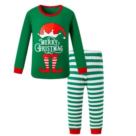 WENSIVIA Family Matching Pajamas Sets Men Merry Christmas ELF Print Xmas Holiday Sleepwear Outfits Pjs (Green,MXL