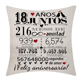 18th Wedding Anniversary Pillow Case 18 x 18 Inch 18 Years Marriage Gift Marriage Souvenirs Decoration Gift for Couples Parents Husband Wife Mom Dad Friends Wedding Anniversary(18)