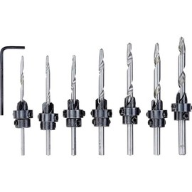 kwb Wood Countersink Drill Bit Set 8 Piece Set 7 x Depth Stops for Soft Wood