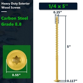 1/4 x 5 Heavy-Duty Structural Wood Screws, Star/Torx Drive, Rust Resistant Screws for Deck, Timber, Log, Landscaping, Yellow Epoxy Coated, Sharp Self Tapping Point, T30 Bit Included, 30 Pack