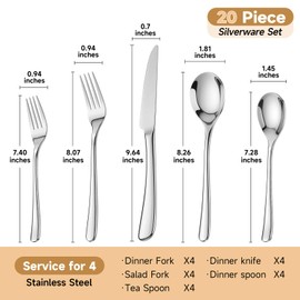 Silverware Set for 4, 20 Piece Stainless Steel Flatware Cutlery Set