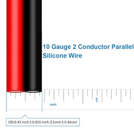 BNTECHGO 10 Gauge Flexible 2 Conductor Parallel Silicone Wire Red Black High Resistant 200 deg C 600V for Single Color LED Strip Extension Cable Cord,Model,5ft Stranded Tinned Copper Wire