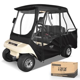 10L0L Golf Cart 4 Passenger Golf Cart Enclosure, Storage Cover Fits for Club Car DS, Windproof Waterproof Portable 4-Sided Clear Window & Roll-up Zipper Door (Black/Transparent)