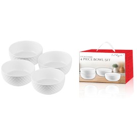 Le Regalo 4 Piece Bowl Set - Stylish Honeycomb Design, 6" Diameter, 28 Fl Oz Capacity-Overall Size: 6”x 6" x 2.5”- Oven, Microwave, and Freezer Safe