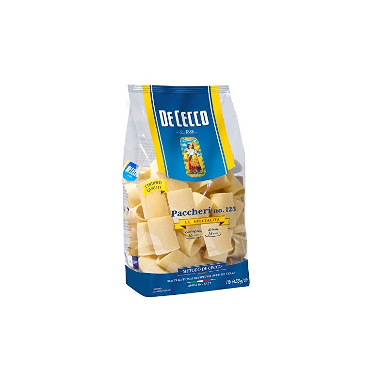 De Cecco Semolina Pasta, Paccheri No.125, 1 LB