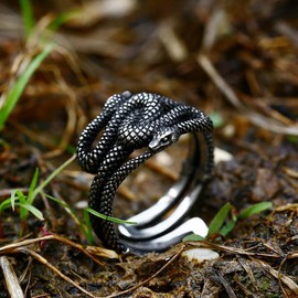 Sinoyp Double Snake Coil Rings for Men Women Gothic Statement Jewelry Wrap Chunky Pinky Ring Reptile Serpent Ring (9)