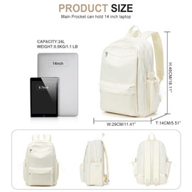 WEPOET Simple School Backpack For Women,Lightweight College Backpack,High School Bag For Teens Boys Girls,Casual daypack Small Travel Backpacks Men Cute Bookbag(Beige)