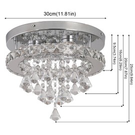 Deckrico 11.8" Crystal Ceiling Light Modern Lamp LED Chandelier Flush Mount Lighting Fixtures for Kitchen Bedroom Hallway Dining Room (Cool White)