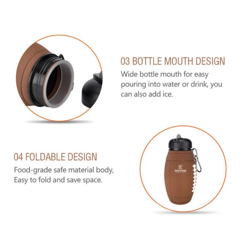 ETHLETICO - Botella de agua plegable de silicona sin BPA