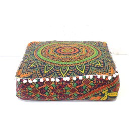 Mandala Mandala Barmeri Large Floor Pillow Cover Cushion Meditation Seating Ottoman Throw Cover Hippie Decorative Zipped Bohemian Pouf Ottoman Cases 24 " square (New blue, 16" Square)