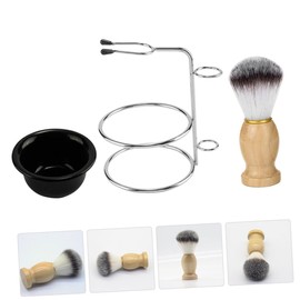 WOONEKY 1 Set Shaving Brush and Bowl Kit Stand Yellow Handle Mustache Shaving Set for Men Hair Beard Brush Beard Brush for Men Beard Brush Set Men Shaving Kit