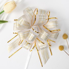 Ainmto Pack of 10 Large Gift Bows (16 cm), Gift Ribbons Pull Bow, White, White Decorative Bow for Gift Wrapping, Car Decoration