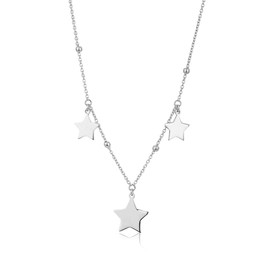 Vanbelle Sterling Silver Jewelry Celestial-Theme Multi-Star Pendant Necklace in Beaded Chain and Rhodium Plated for Women