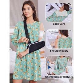 Deyeek Shoulder Surgery Dress for Women Long Sleeve Womens Hospital Gowns Fully Tear Away Side Snaps Adaptive Clothing