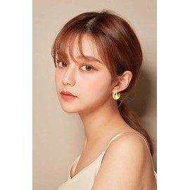 14K Gold Plated Post Hoop Earrings Handmade Chunky Lightweight Gold Hoop Earrings Hypoallergenic Earring for Women Gold Dome Huggie Earrings Oval Stud Cute Small Dome Hoop Earrings for Women Wife Mom