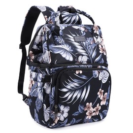 AmHoo Insulated Lunch Box Cooler Backpack Waterproof Leak-proof Lunch Bag Tote For Men Women Hiking Beach Picnic Trip with Strongest YKK Zipper Black Flower Pattern