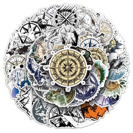 50 Packs Compass Stickers Water Bottles Laptop Phone Motorcycle Computer Guitar Skateboard Hydroflasks Compass Vinyl Sticker Waterproof Aesthetic Trendy Decals for Teens Girls Adults