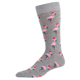 MeMoi Men's Christmas Festive Flamingo Rayon Blend Crew Socks Medium Gray Heather 10-13