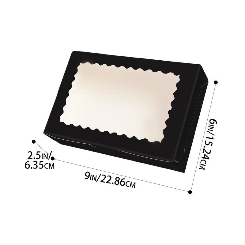 Gcardist 6Pcs Black Cookie Box with Window 22.9x15.2x6.4cm Pastry Macaron
