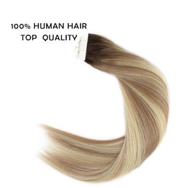 Sassina Invisible Thick Tape in Hair Extensions Human Hair Rooted Brown to Blonde Human Hair Tape in Extensions 14 Inch Double Side Tape in Human Hair Extensions 50 Gram 20 Pcs #R3-8P/613