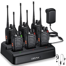 eSynic 6 Pack Walkie Talkies Kit-3 Miles Long Range Walky Talky-Compact Designed-Flashlight & VOX Hand Free Talking-1500mAh Rechargeable Battery- Rainproof-for Camping/Cruise Ships/Construction Sites