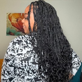 Toyotress Boho Box Braids With Human Hair Curls - 20 Inch 8 Packs (96 Strands) Handmade Pre-Looped Long Crochet Braids Human Hair, Natural Black Pre-Twisted Human Braiding Hair (20 Inch, 1B-8P)