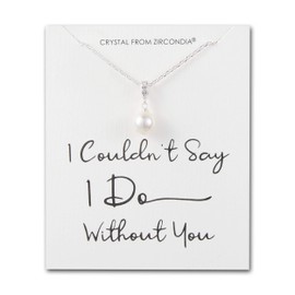 Philip Jones Silver Plated I Couldn't Say I Do Without You Pearl Drop Necklace Created with Zircondia® Crystals