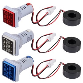 DWEII 3PCS Square LED Digital Voltmeter Ammeter Hertz Meter AC20-500V Signal Lights Voltage Current Frequency Combo Meter Indicator Tester with CT（White+Blue+Red）