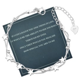 QianSiLi Christmas Presents For Women 2 in 1 Silver Bracelet For Women 925 Silver Star Charm Bracelets For Womens Silver Jewellery For Women （6 star）