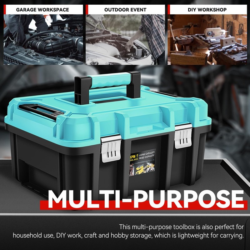 Auto Dynasty 17-Inch Tool Box, 2Pcs Toolboxes Organizer Storage with