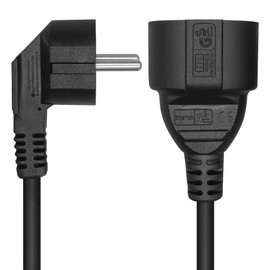 European 220v Extension Cord Reel, CEE7/7 Schuko Male to Female Type F Short EU Extension Cable, 90 Degree Outlet Adapter Short EU Extension Cord,16A 250V, 16AWG/1.5mm² (Elbow, 1.6ft/0.5m)