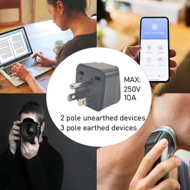 Universal World to Canada/American Outlet Plug Adapter-Type B 3 Pack, 3 Pin Travel Plug Adapter, International Tourists from European/EU/China/Australia/UK to US Plug Adapter