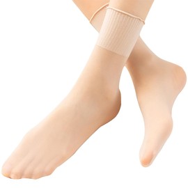 [FQZMQBQ] Stockings, Ankle Length, Summer, 3 Pairs Set, Difficult to Run Women's Short Socks, Black, Skin Color, Sheer, Short, Loose, Compression, Beige, Cool, Durable, Durable Socks, beige