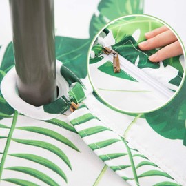 Eternal Beauty 152cm Round Palm Leaf Indoor Outdoor Splashproof Tablecloth with Umbrella Hole and Zipper for Patio Garden Party and BBQ （60"）