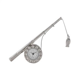 Wm Widdop Fishing Rod Clock | Novelty Miniature Clocks | 7.5 x 9 x 3.5 cm | Silver | 70 Grams