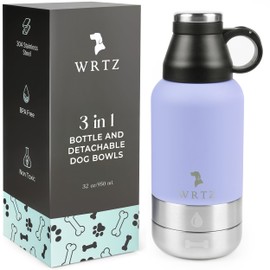 WRTZ Portable Dog Water Bottle with 2 Removable Water Bowls for Dogs – Leak-Proof Insulated Stainless Steel Dog Water Bottle – Travel Accessories for Dogs - 32oz - Lavender