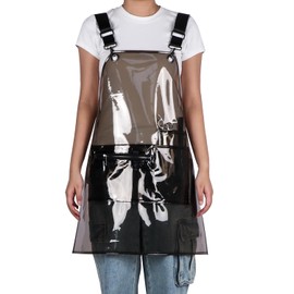 MIKI WELL Updated Hair Stylist Apron,Preventing Hair Pockets- Waterproof Transparent Salon Apron,Multi-pocket with zipper (Black+Black straps)