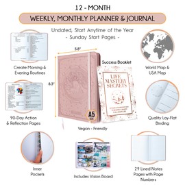 Life Mastery Planner - A 12 Month Journey to Crush Your Goals, Increase Productivity, Passion, Success & Happiness - Weekly & Monthly Life Planner, Habit-Tracker, Gratitude Journal & Organizer, A5