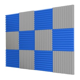 12/24/48 Pack Acoustic Panels 1 X 12 X 12 Inches - Sound Proof Foam Panels for Walls, High Desnsity Studio Soundproofing Wedges - Fire Resistant & Noise Absorbing for Studio, Office, Home:_24PCS Gray+24PCS Blue