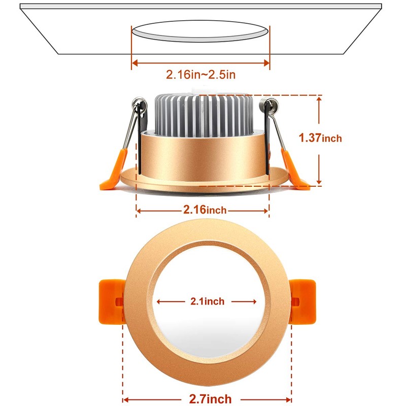 YGS-Tech 2 Inch LED Recessed Lighting, Dimmable Downlight 3W(35W Halogen