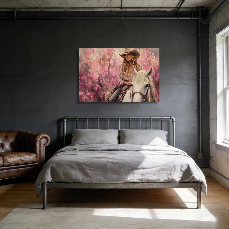 TIEHAOMAI Pink Cowgirl Canvas Wall Art(Artwork-1,12x18inch (30x45cm))