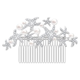 Women's Crystal Bride Sea Star with Pearl Wedding Hair Comb Hair Accessories Art Deco Bridal Side Combs Headpiece for Women, Brides Hair Accessories / Gift Box