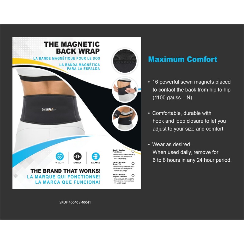 SERENITY2000 Magnetic Back Wrap, Large/XL Fits Waist up to 50"