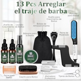 Kit Cuidado de Barba para Hombre 13 en 1 con Alisador y Aceite